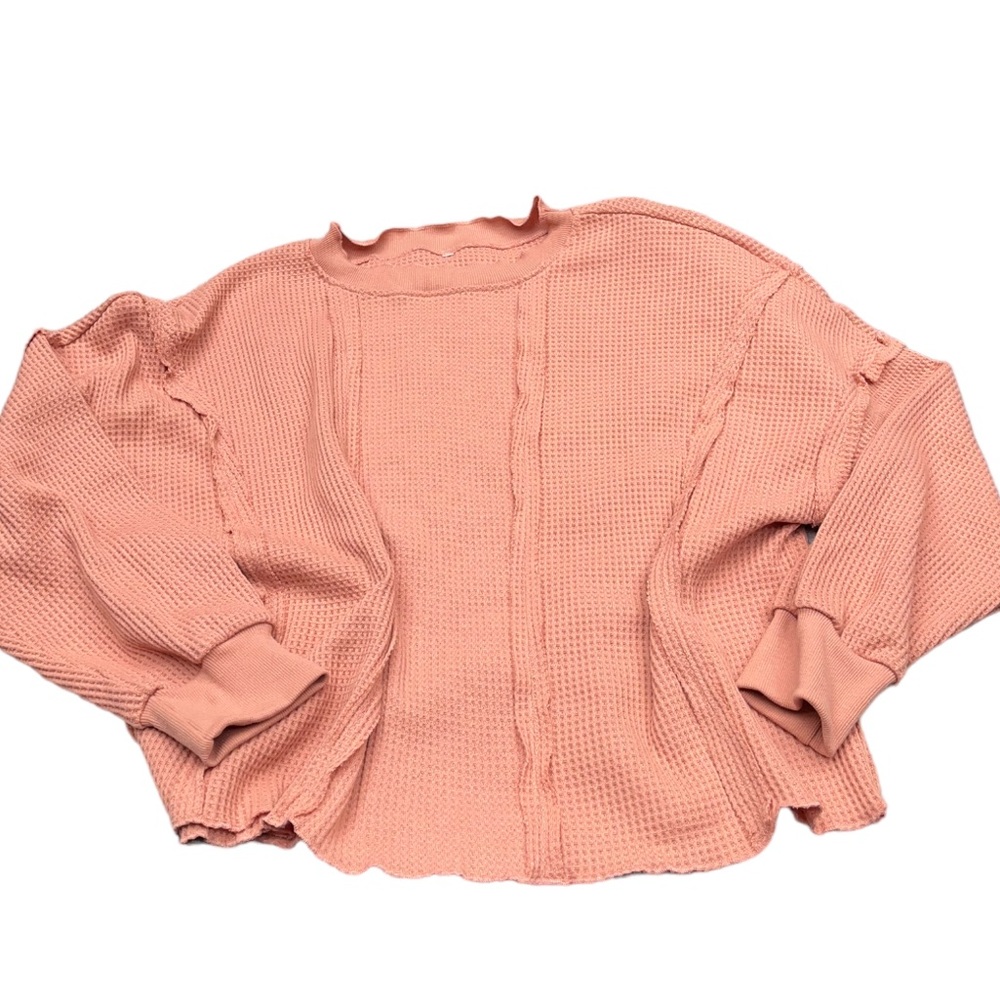 NWOT XL Orange Waffle Knit Oversized Pullover Top